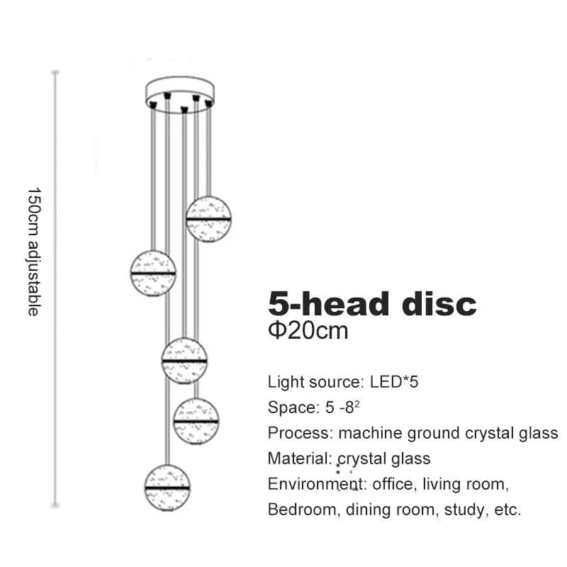 Lustre en cristal moderne avec boule tournante LED suspendue - LUXE LUMINEUX | Marco Lucetti 5 tête ronde / Blanc chaud