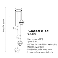Lustre en cristal moderne avec boule tournante LED suspendue - LUXE LUMINEUX | Marco Lucetti 5 tête ronde / Blanc chaud