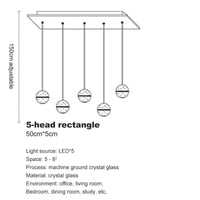 Lustre en cristal moderne avec boule tournante LED suspendue - LUXE LUMINEUX | Marco Lucetti 5 têtes-rectangle / Blanc chaud