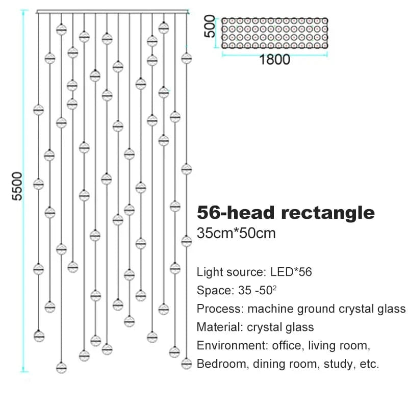 Lustre en cristal moderne avec boule tournante LED suspendue - LUXE LUMINEUX | Marco Lucetti 56 tête-rectangle / Blanc chaud