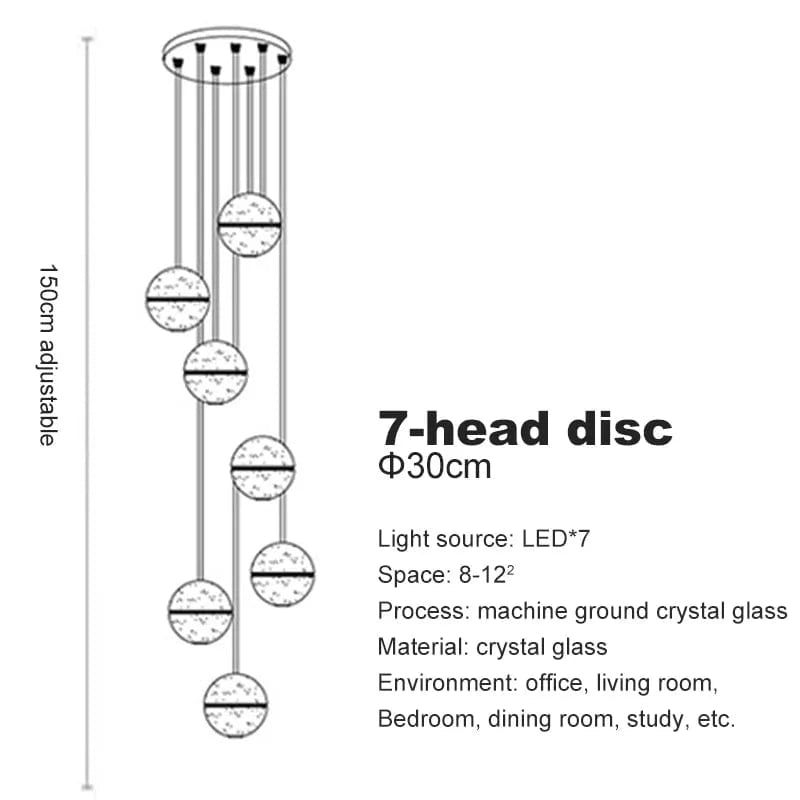 Lustre en cristal moderne avec boule tournante LED suspendue - LUXE LUMINEUX | Marco Lucetti 7 tête ronde / Blanc chaud
