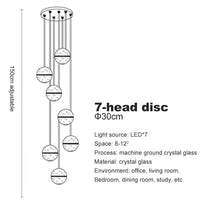 Lustre en cristal moderne avec boule tournante LED suspendue - LUXE LUMINEUX | Marco Lucetti 7 tête ronde / Blanc chaud