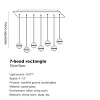 Lustre en cristal moderne avec boule tournante LED suspendue - LUXE LUMINEUX | Marco Lucetti 7 têtes-rectangle / Blanc chaud