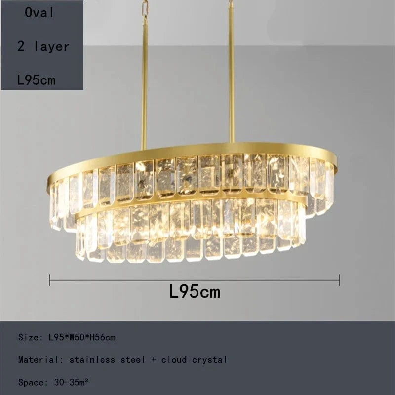 Lustre en cristal multicouche nuage et brume pour hôtel - Corps en acier de luxe | Marco Lucetti 2 couches-L95cm / Lumière variable