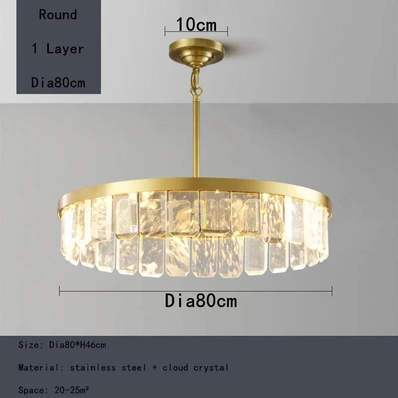 Lustre en cristal multicouche nuage et brume pour hôtel - Corps en acier de luxe | Marco Lucetti Dia80cm / Lumière variable