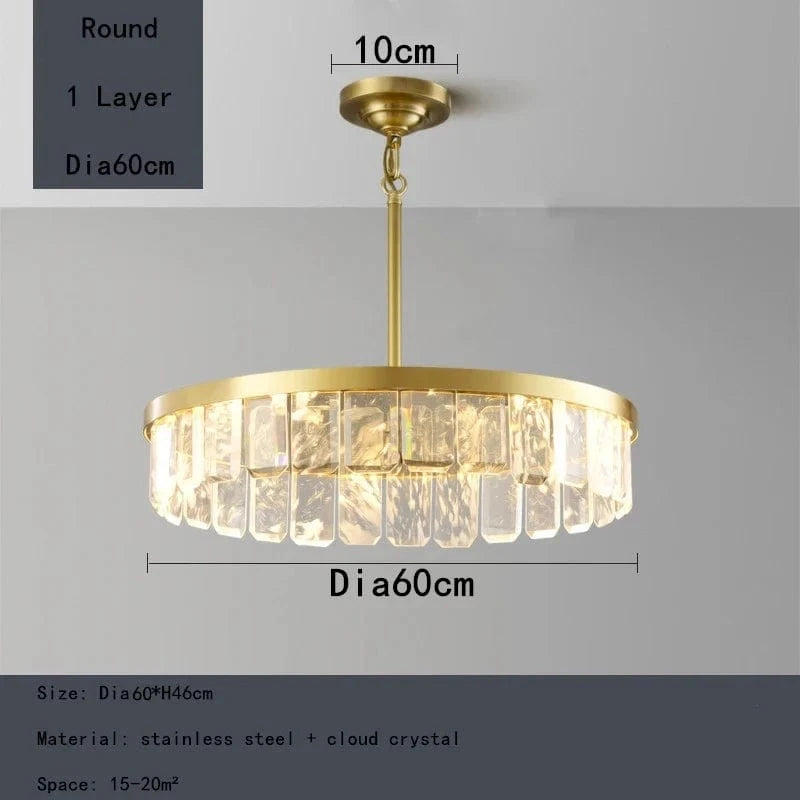 Lustre en cristal multicouche nuage et brume pour hôtel - Corps en acier de luxe | Marco Lucetti Diamètre60cm / Lumière variable