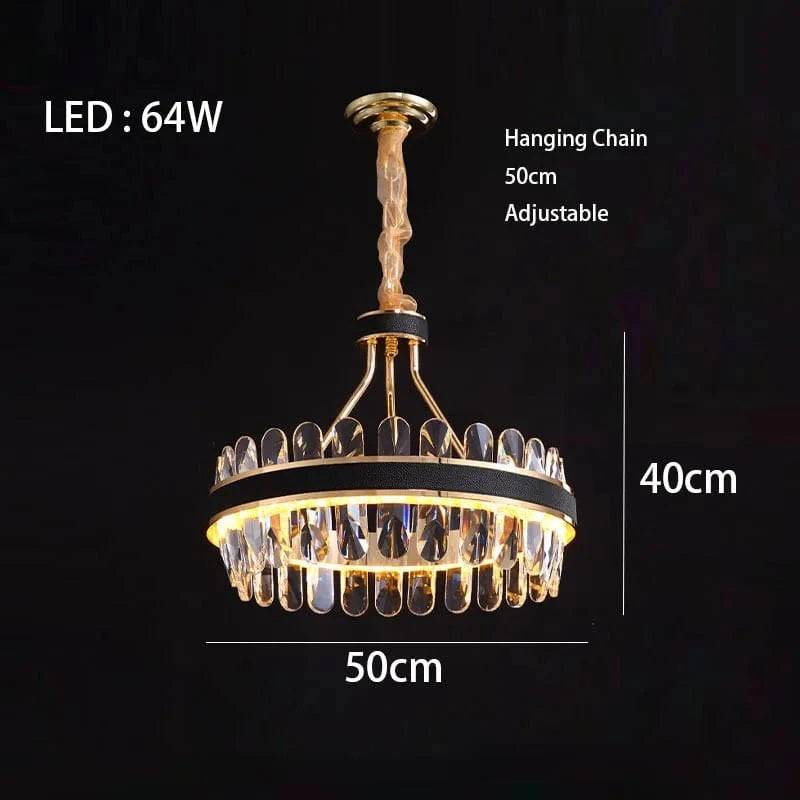 Lustre en cuir LED Cristal Luxueux Rond Suspendu Moderne - Élégance Brillante | Marco Lucetti 1 niveau 50 cm / Intensité variable à distance