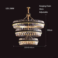 Lustre en cuir LED Cristal Luxueux Rond Suspendu Moderne - Élégance Brillante | Marco Lucetti 3 niveaux 100 cm / Intensité variable à distance