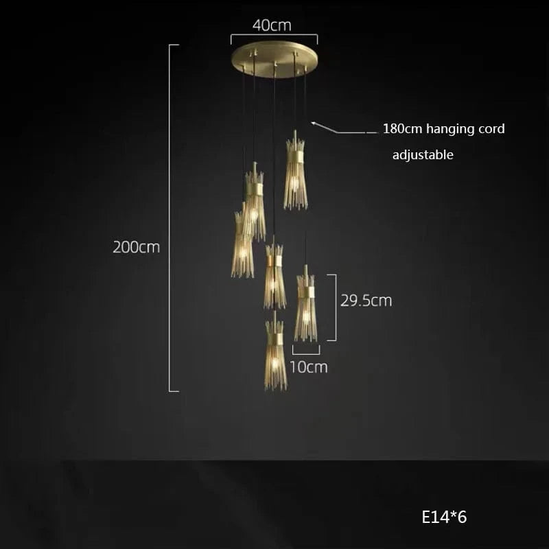 Lustre en Cuivre Lumineux LED pour une Décoration Maison Créative | Marco Lucetti 6 lumières / Lumière naturelle