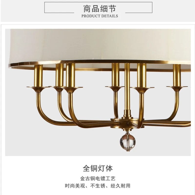 Lustre en cuivre style américain avec abat-jour en tissu innovant | Marco Lucetti