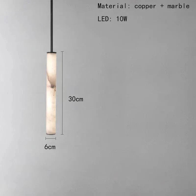 Lustre en marbre naturel avec cordon ajustable - style cylindrique | Marco Lucetti 30 cm / Lumière chaude
