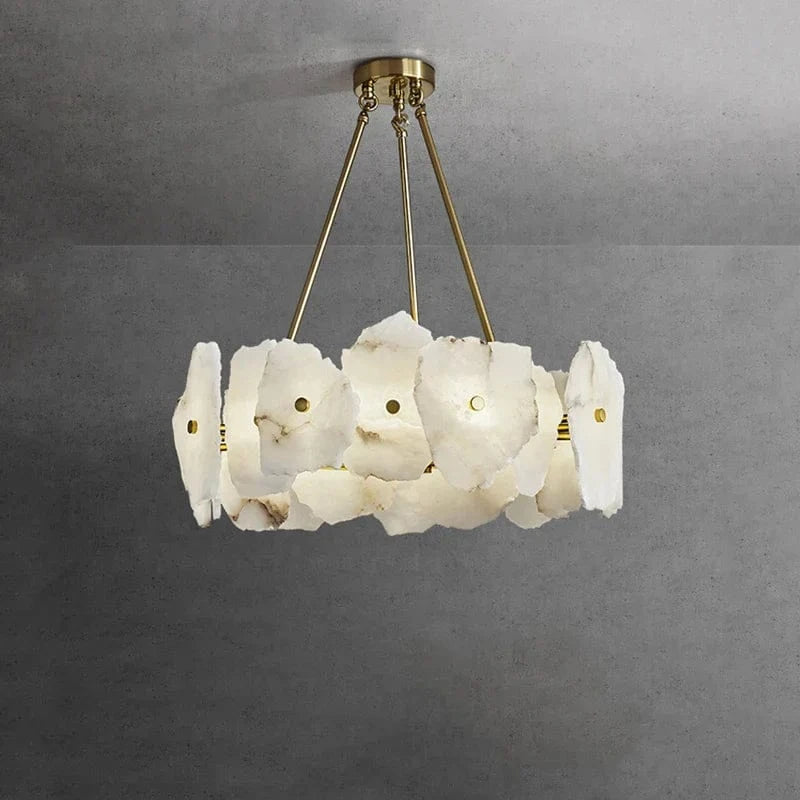 Lustre en Marbre Naturel de Luxe LED pour Bars et Restaurants | Marco Lucetti Dia40xH22CM / 24W | Blanc chaud