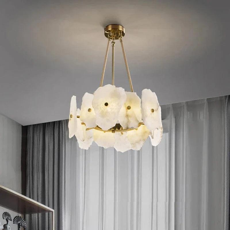 Lustre en Marbre Naturel de Luxe LED pour Bars et Restaurants | Marco Lucetti Dia40xH22CM / 24W | Blanc chaud