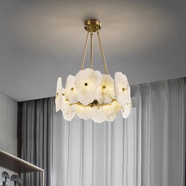 Lustre en Marbre Naturel de Luxe LED pour Bars et Restaurants | Marco Lucetti Dia40xH22CM / 24W | Blanc chaud