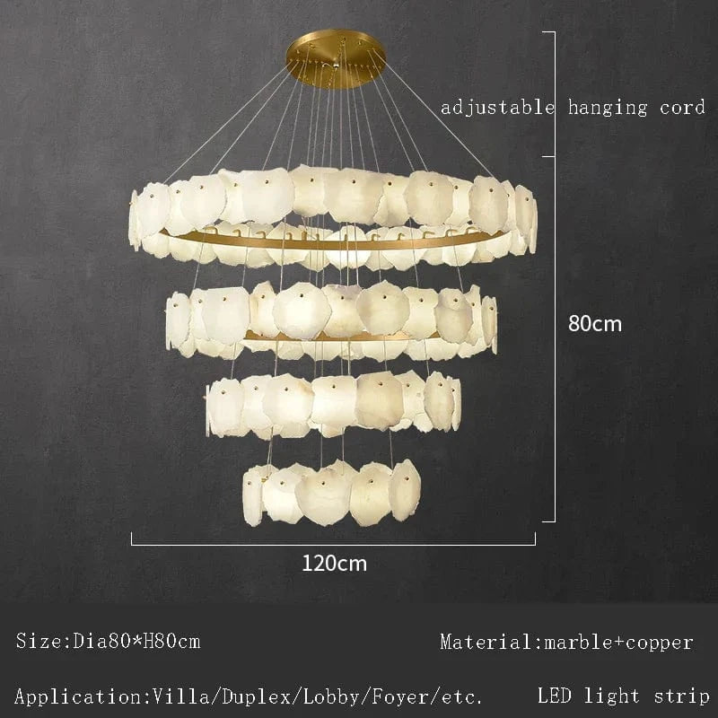 Lustre en marbre naturel espagnol de grand luxe pour hôtellerie prestige | Marco Lucetti 120x80cm / Or / Lumière chaude
