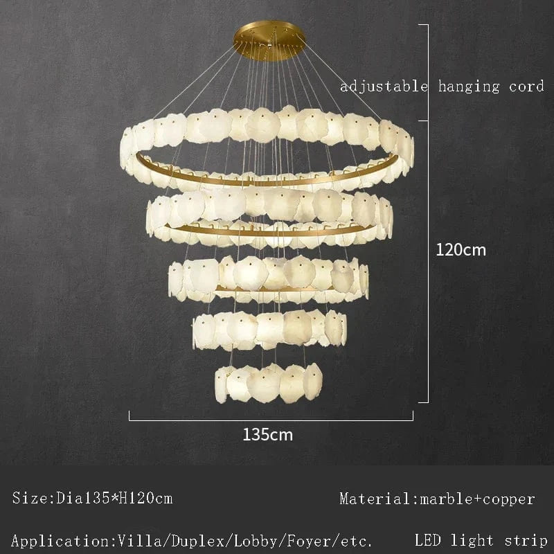 Lustre en marbre naturel espagnol de grand luxe pour hôtellerie prestige | Marco Lucetti 135x120cm / Argent / Dimmable