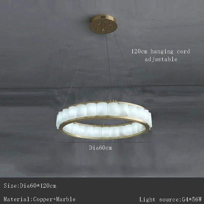 Lustre en marbre naturel espagnol de grand luxe pour hôtellerie prestige | Marco Lucetti Dia60cm / Or / Lumière chaude