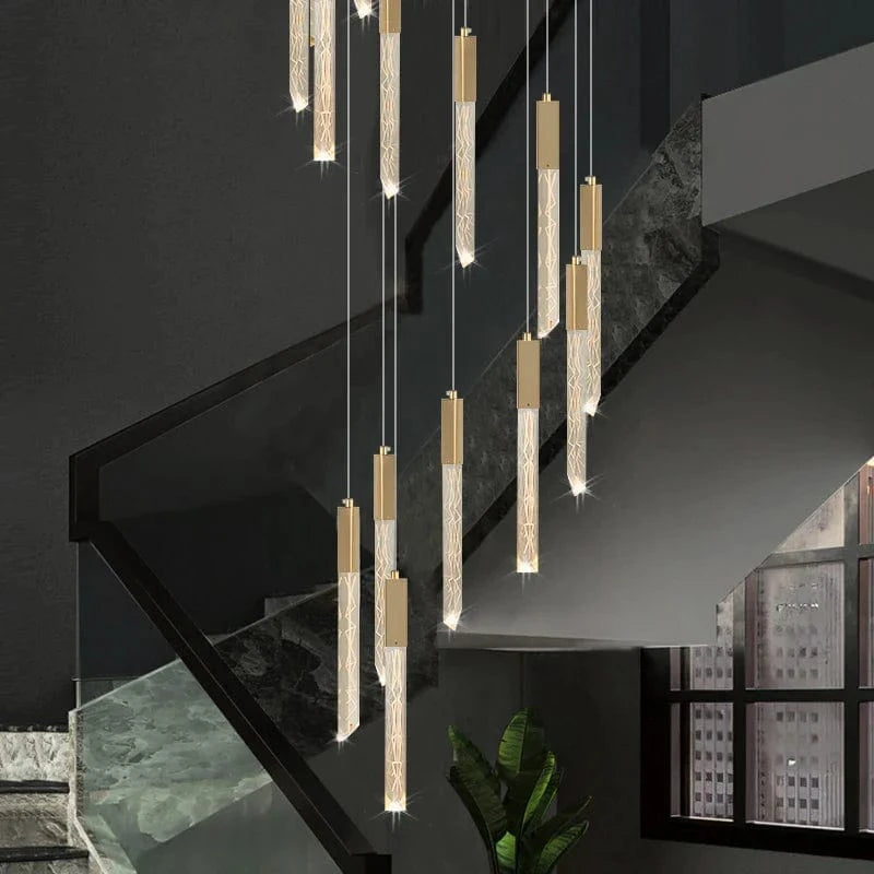 Lustre en Or Moderne LED pour Escalier en Cristal Spirale | Marco Lucetti