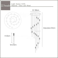 Lustre en Or Moderne LED pour Escalier en Cristal Spirale | Marco Lucetti 22 lumières 110W / Blanc chaud