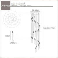 Lustre en Or Moderne LED pour Escalier en Cristal Spirale | Marco Lucetti 26 lumières 130W / Blanc chaud