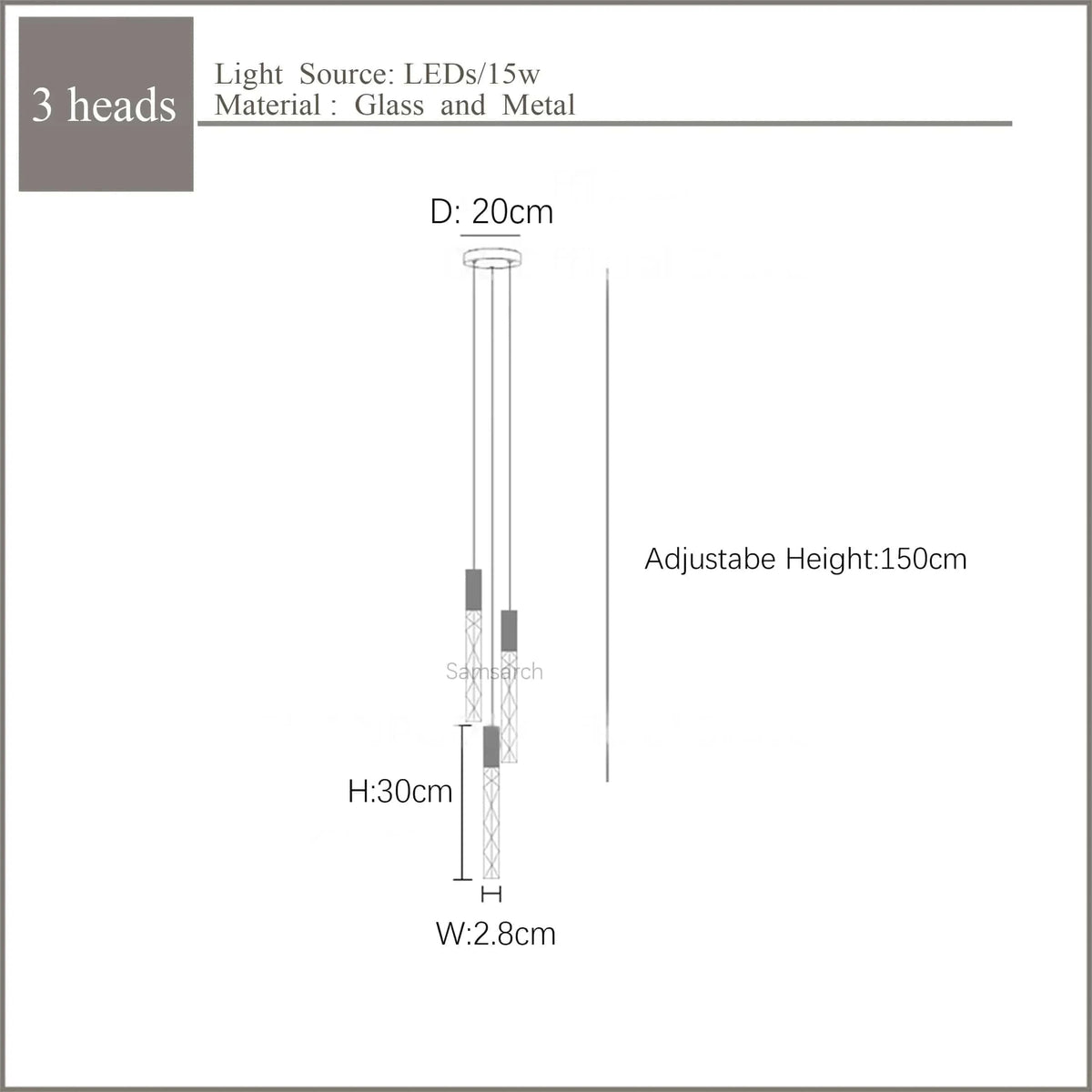 Lustre en Or Moderne LED pour Escalier en Cristal Spirale | Marco Lucetti 3 lumières 15W / Blanc chaud