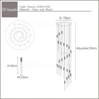 Lustre en Or Moderne LED pour Escalier en Cristal Spirale | Marco Lucetti 30 lumières 150W / Blanc chaud