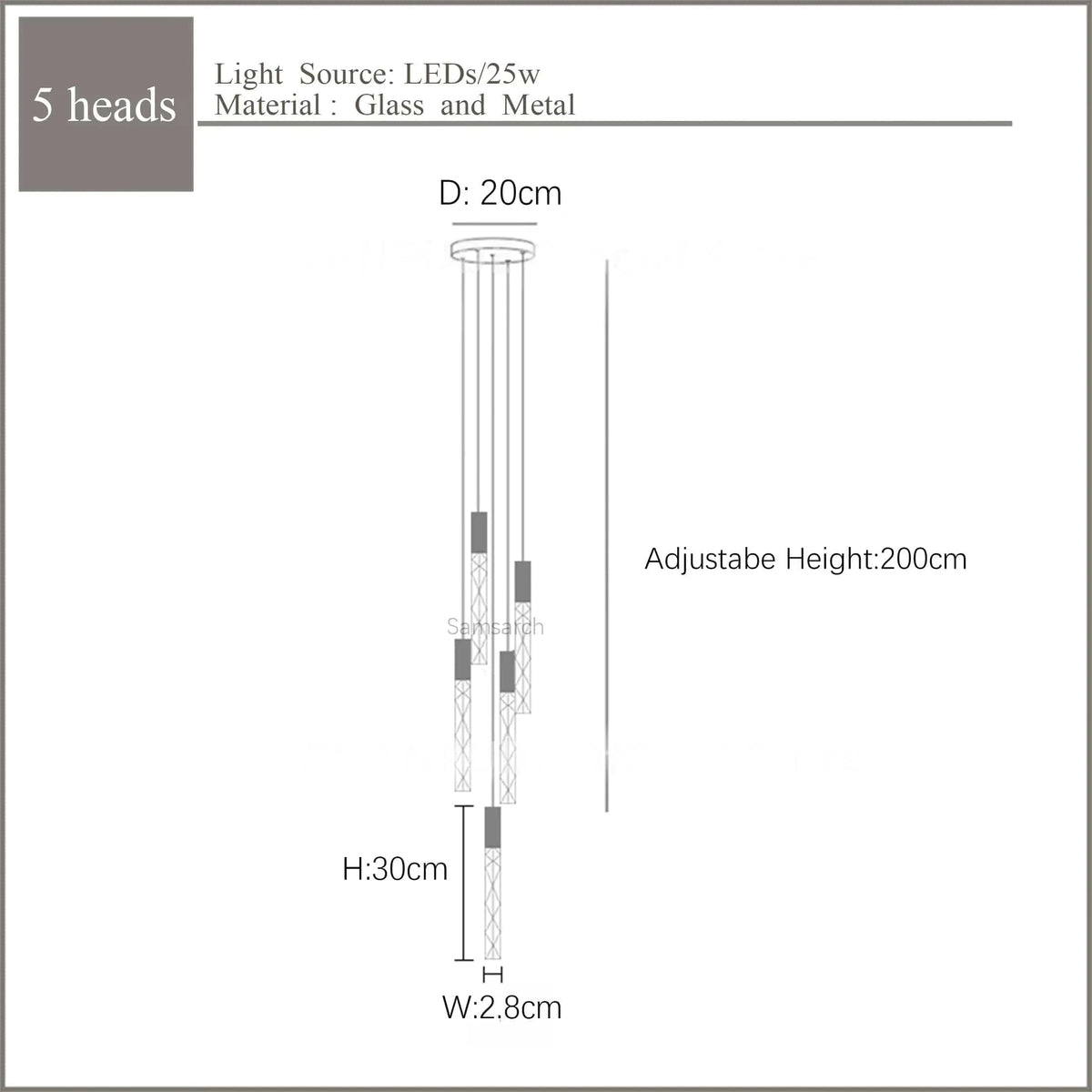 Lustre en Or Moderne LED pour Escalier en Cristal Spirale | Marco Lucetti 5 lumières 25W / Blanc chaud