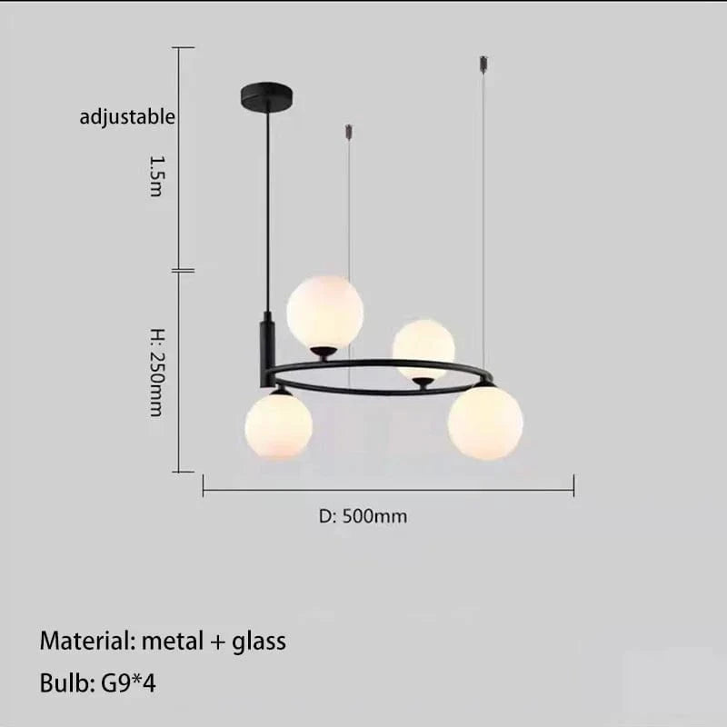 Lustre en perles de verre blanc | Marco Lucetti 4 lumières-noir / Blanc chaud