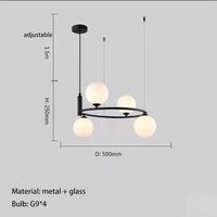 Lustre en perles de verre blanc | Marco Lucetti 4 lumières-noir / Blanc chaud