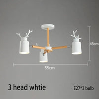 Lustre en rondins scandinave - Design cerf pour éclairage intérieur | Marco Lucetti 3 têtes blanches / Chine
