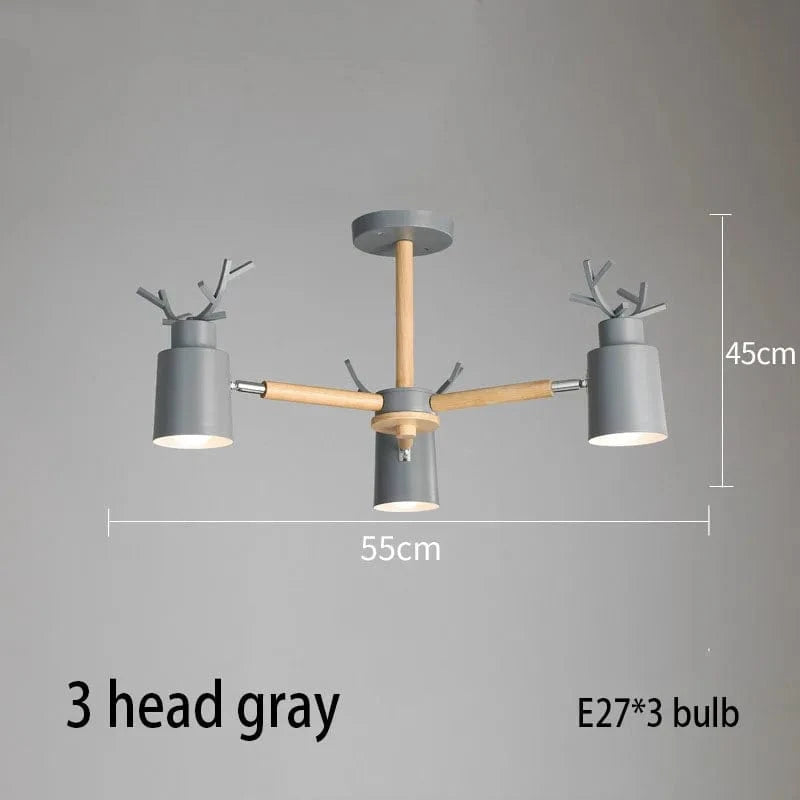Lustre en rondins scandinave - Design cerf pour éclairage intérieur | Marco Lucetti 3 têtes gris / Chine