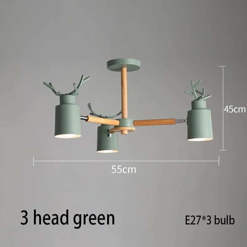 Lustre en rondins scandinave - Design cerf pour éclairage intérieur | Marco Lucetti 3 têtes vertes / Chine