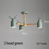 Lustre en rondins scandinave - Design cerf pour éclairage intérieur | Marco Lucetti 3 têtes vertes / Chine