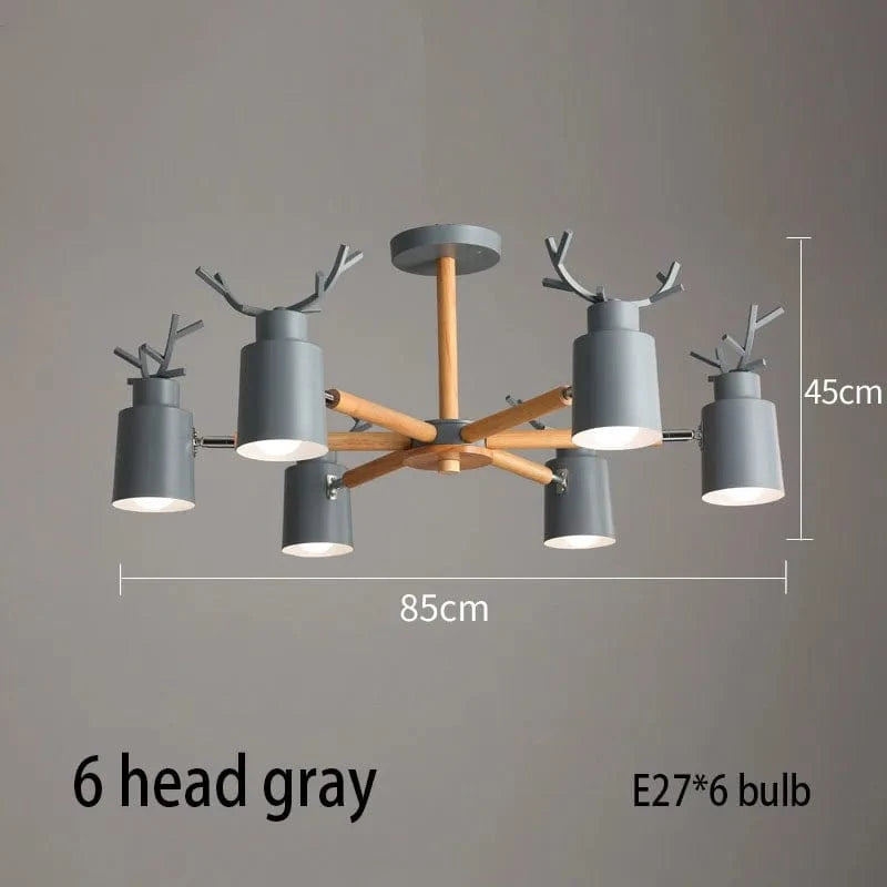Lustre en rondins scandinave - Design cerf pour éclairage intérieur | Marco Lucetti 6 têtes gris / Chine