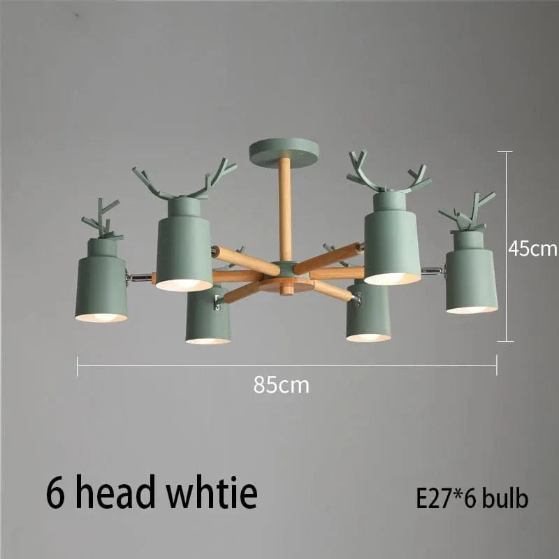 Lustre en rondins scandinave - Design cerf pour éclairage intérieur | Marco Lucetti 6 têtes vertes / Chine