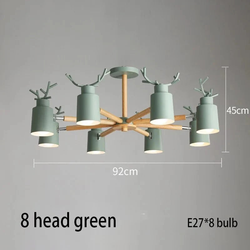 Lustre en rondins scandinave - Design cerf pour éclairage intérieur | Marco Lucetti 8 têtes vertes / Chine