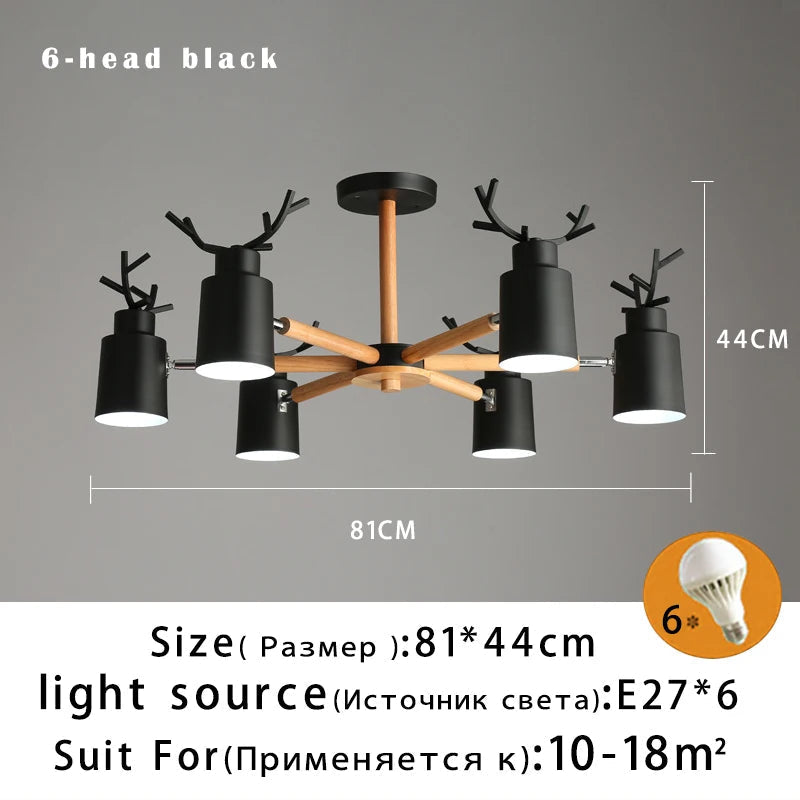 Lustre en rondins scandinave - Design cerf pour éclairage intérieur