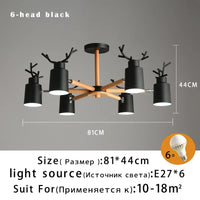 Lustre en rondins scandinave - Design cerf pour éclairage intérieur