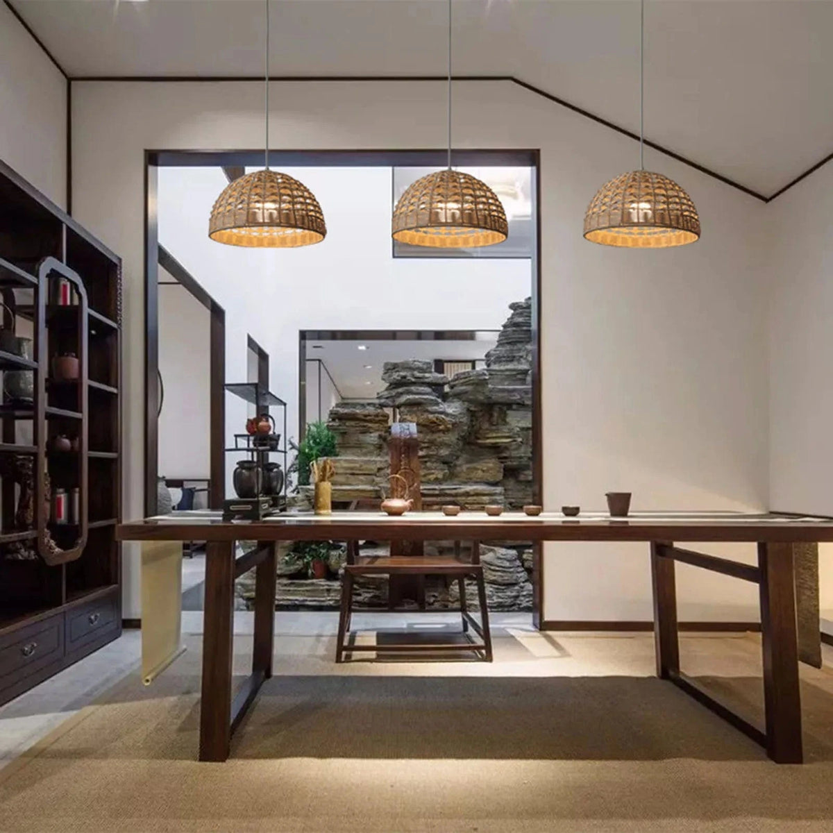 Lustre en rotin et abat-jour assorti | Marco Lucetti Chine