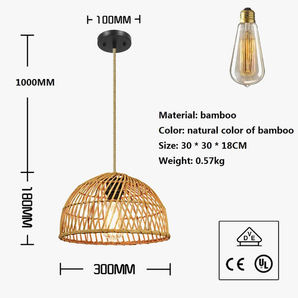 Lustre Rezina : Rotin Tissé à la Main avec Éclairage LED pour Intérieur