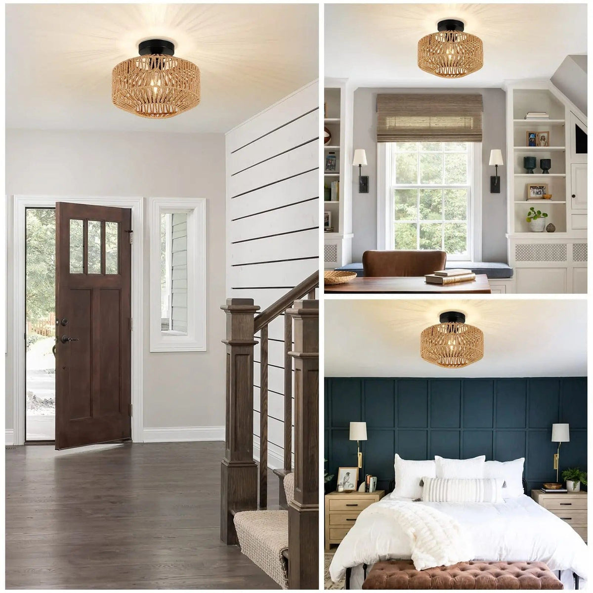 Lustre en Rotin Tissé à la Main pour Plafonniers E27 - Luminaire Encastré Pour Couloir, Chambre et Cuisine | Marco Lucetti