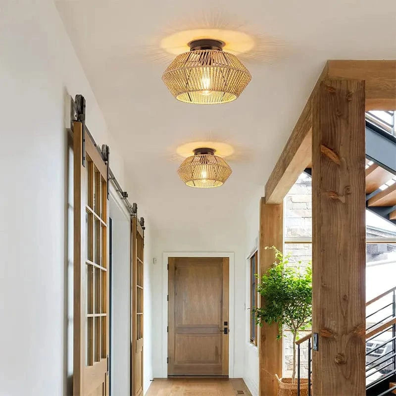 Lustre en Rotin Tissé à la Main pour Plafonniers E27 - Luminaire Encastré Pour Couloir, Chambre et Cuisine | Marco Lucetti