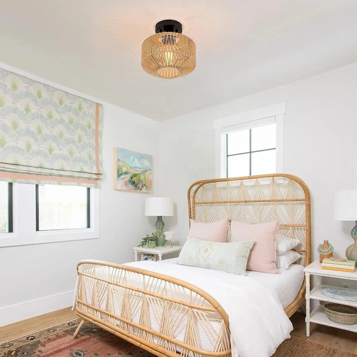 Lustre en Rotin Tissé à la Main pour Plafonniers E27 - Luminaire Encastré Pour Couloir, Chambre et Cuisine | Marco Lucetti