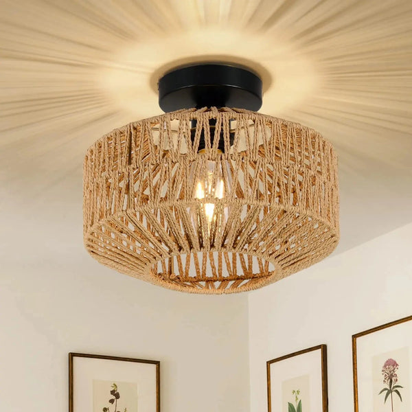 Lustre en Rotin Tissé à la Main pour Plafonniers E27 - Luminaire Encastré Pour Couloir, Chambre et Cuisine | Marco Lucetti