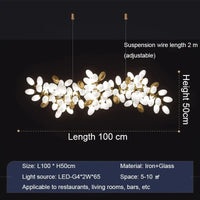 Lustre en verre blanc de luxe contemporain | Marco Lucetti L100cm / Lumière chaude (3000K)