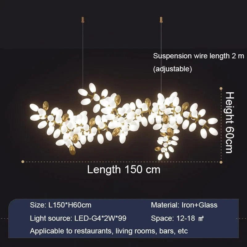 Lustre en verre blanc de luxe contemporain | Marco Lucetti L150cm / Lumière chaude (3000K)