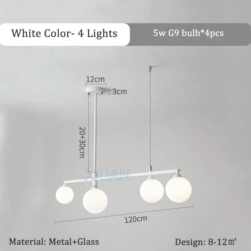 Lustre en verre blanc laiteux pour table à manger  | Marco Lucetti Blanc 4 Lumières / Lumière blanche
