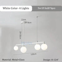 Lustre en verre blanc laiteux pour table à manger  | Marco Lucetti Blanc 4 Lumières / Lumière blanche