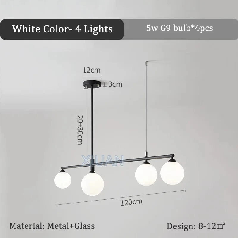 Lustre en verre blanc laiteux pour table à manger  | Marco Lucetti Noir 4 Lumières / Lumière blanche