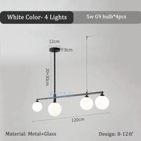 Lustre en verre blanc laiteux pour table à manger  | Marco Lucetti Noir 4 Lumières / Lumière blanche